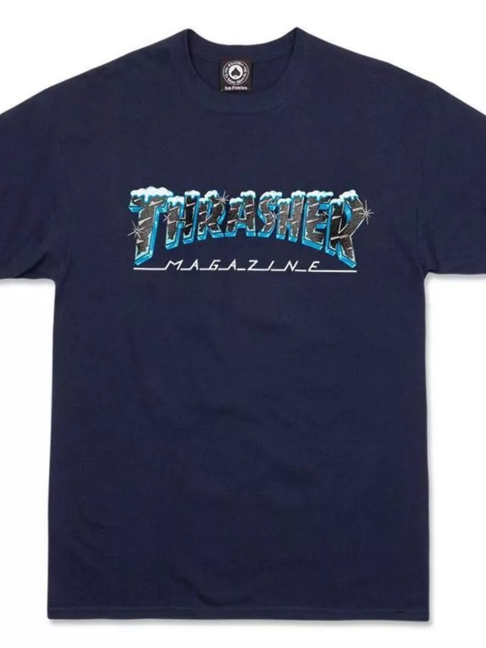 Thrasher Black Ice Navy Graphic Logo T‑Shirt